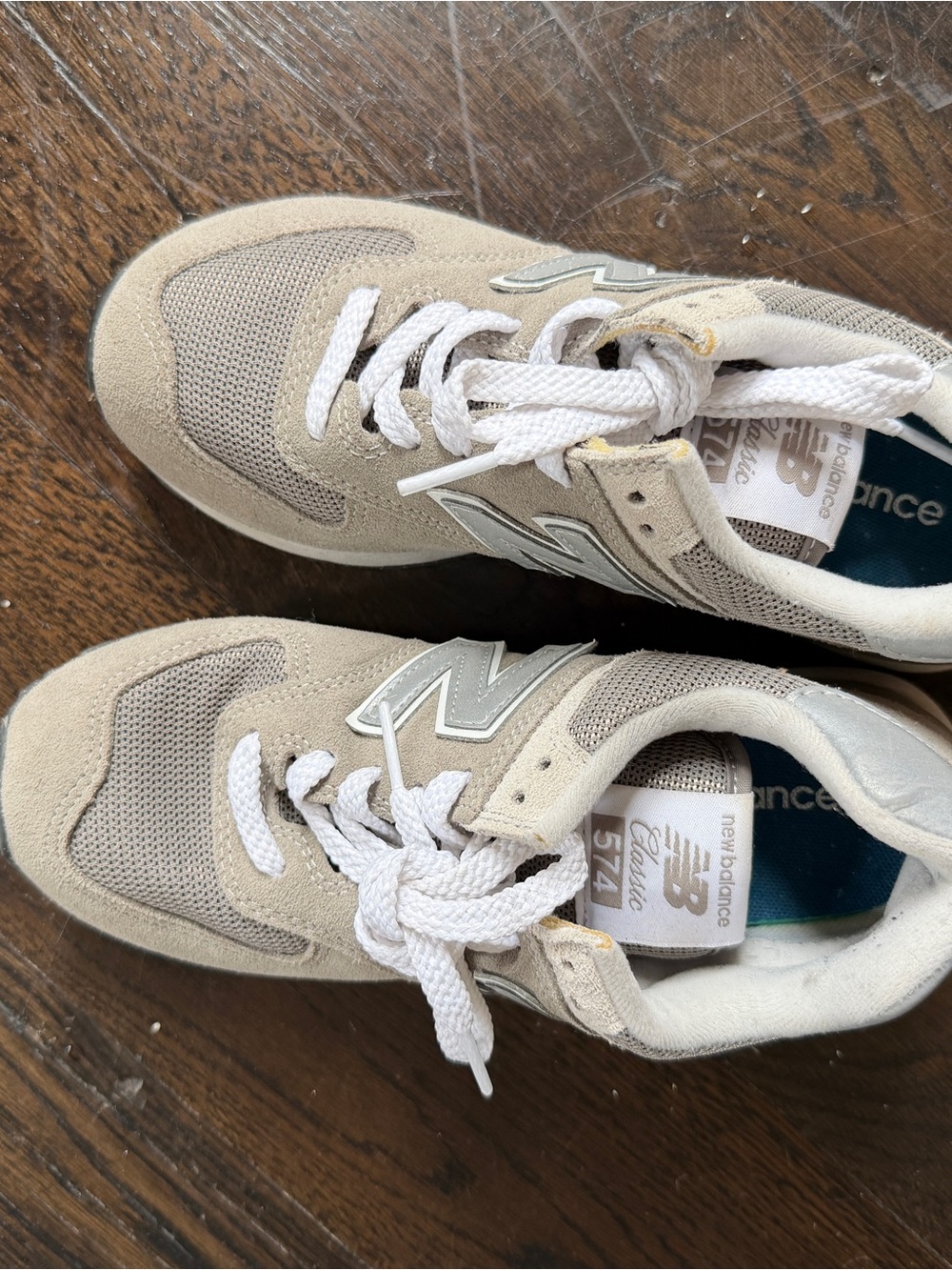 New Balance Beige and White 574 Classic Sneakers